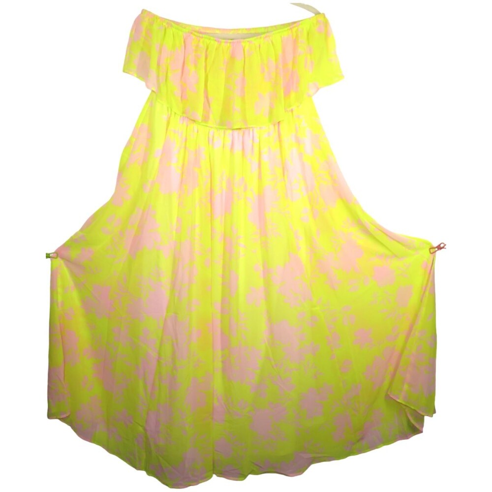 Torrid Yellow Floral Smocked Flowy Chiffon Strapless Maxi Dress Plus Size 2X